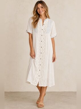 Piper & Scoot Ivory Lace Button Front Midi Dress